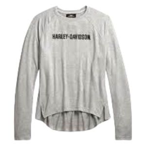 Harley-Davidson Heather Grey Horizontal Logo Long Sleeve Crewneck Pullover Top